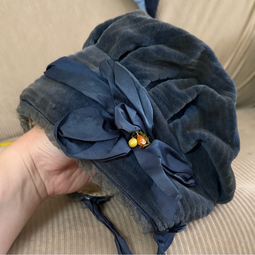 Elegant Blue Velvet Women's Hat colonial, Little House on the Prairie